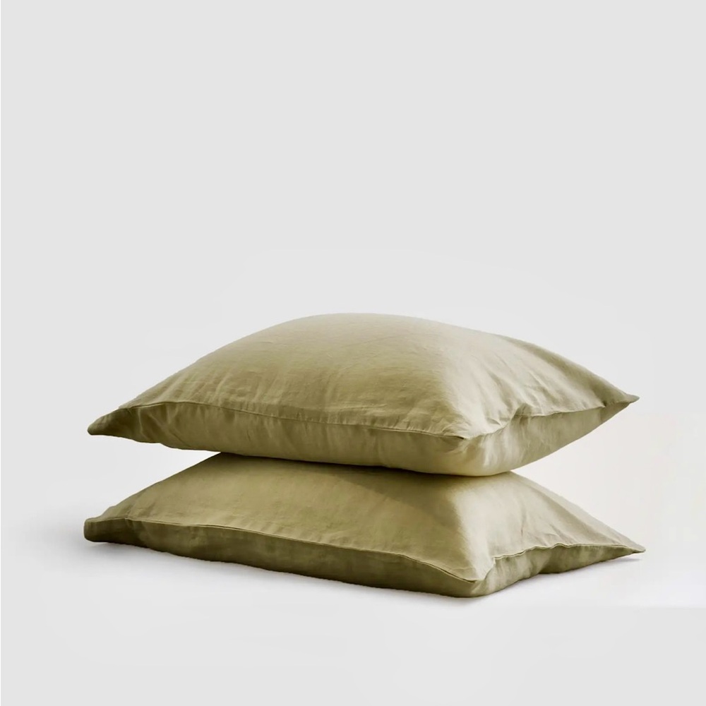 Two European Linen Quince Shams in Aloe